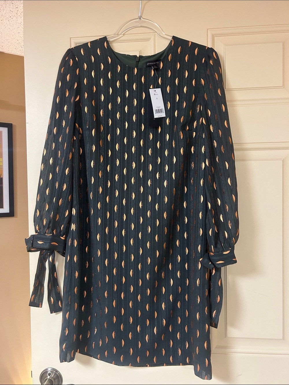 Women's Banana Republic NWT Olive Green Dress with Gold Foil Leaf Print